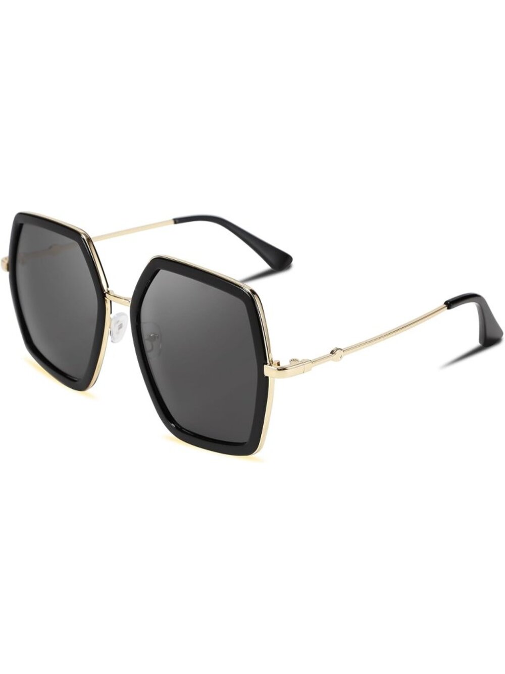 Women's Large Hexagon Inspired Sunglasses Irregular Geometric B2503 Black